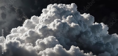 Close-up of billowy white cloud on dark backdrop, mystical, mist, peaceful, cottony