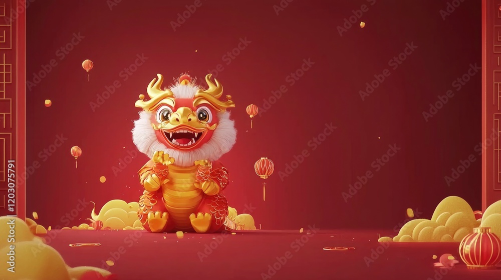 Adorable Chinese New Year Dragon Mascot Festive 3D Render