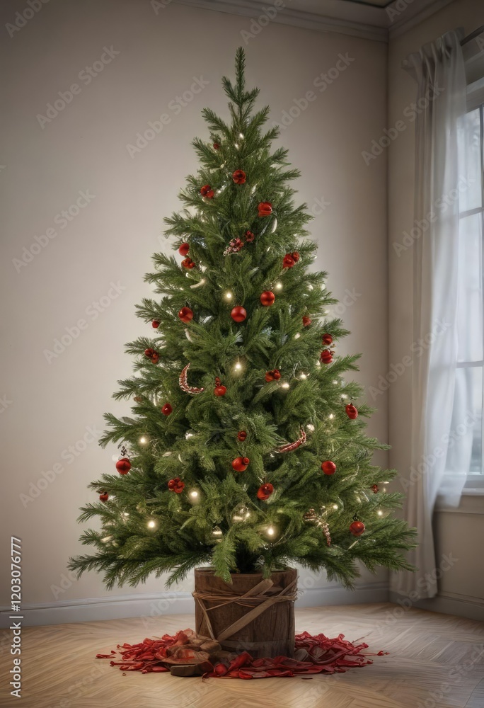 Christmas tree with fir branches and mistletoe, seasonal decor, holiday, forest Christmas tree with fir branches and mistletoe, seasonal decor, holiday, forest
