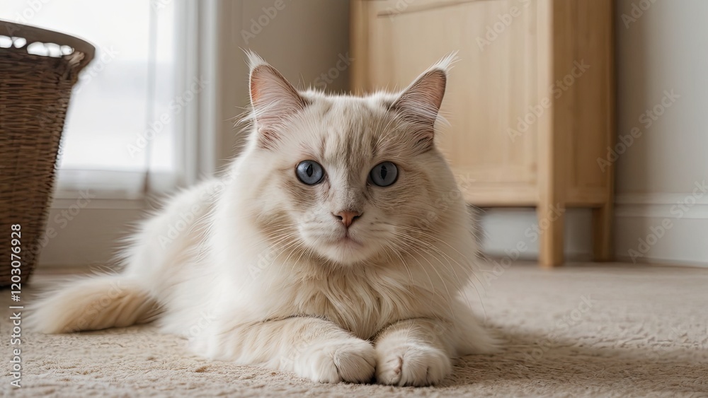 Cream point ragdoll cat in the living room Cream point ragdoll cat in the living room