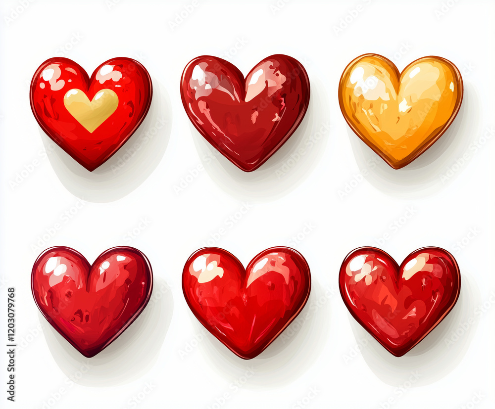 Collection set of red hearts isolated on a white background Collection set of red hearts isolated on a white background