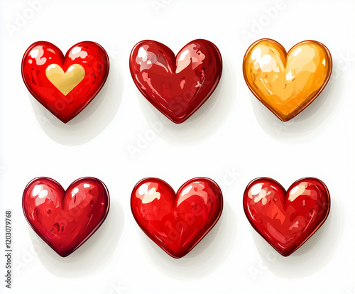 Collection set of red hearts isolated on a white background