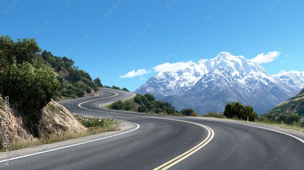 Fototapeta premium Winding Road to Snow-capped Mountains