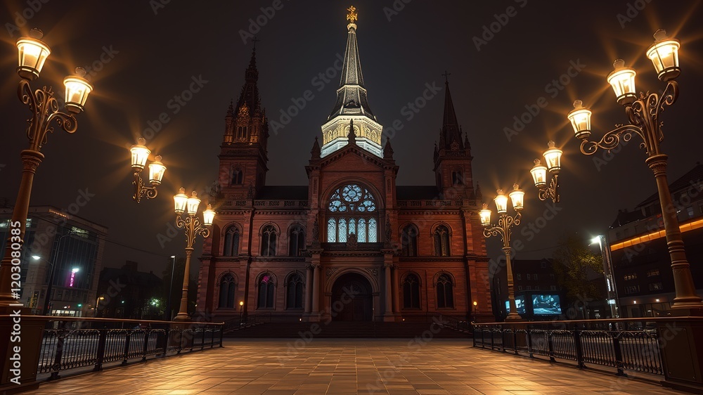 Belfast St. Anne's Cathedral Night, Striking Colors, Dramatic Lighting Belfast St. Anne's Cathedral Night, Striking Colors, Dramatic Lighting