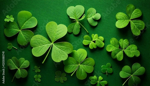 Green clover shamrock background; green clover shamrock  leaves; Happy St. Patrick's Day; green background; graphic resources; graphic elements