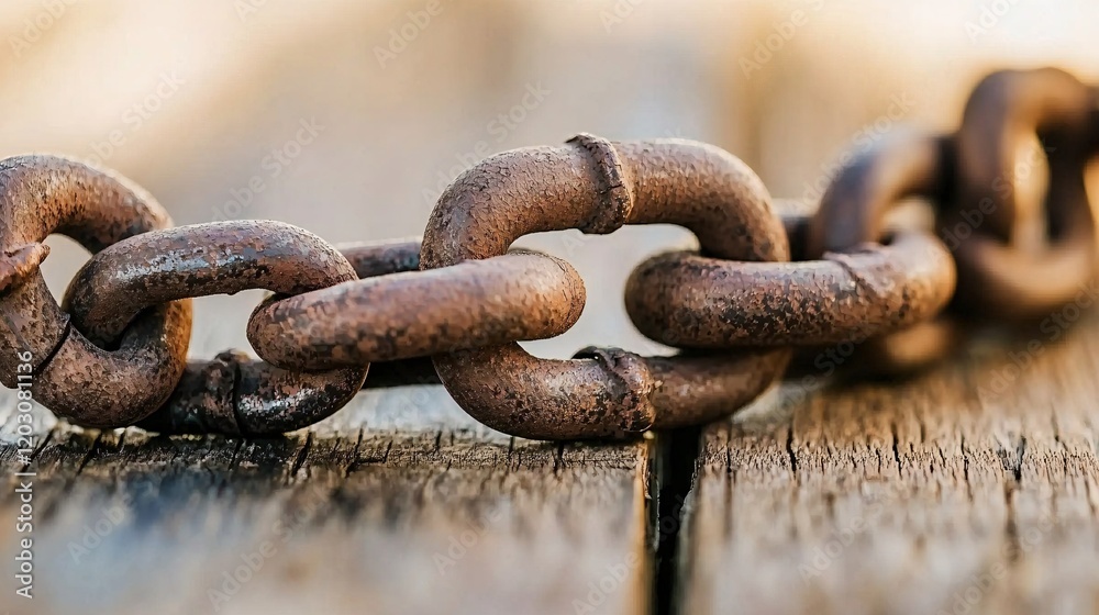 macro shot of a fractured metal chain lying on a weathered wooden surface with a focus on the texture of the rust, symbolizing the end of captivity. struggle for freedom. macro shot of a fractured metal chain lying on a weathered wooden surface with a focus on the texture of the rust, symbolizing the end of captivity. struggle for freedom.
