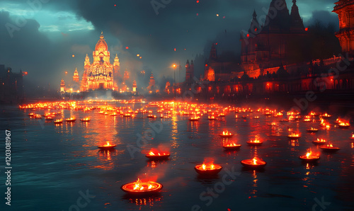 Varanasi River Floating Lights Festival Night photo