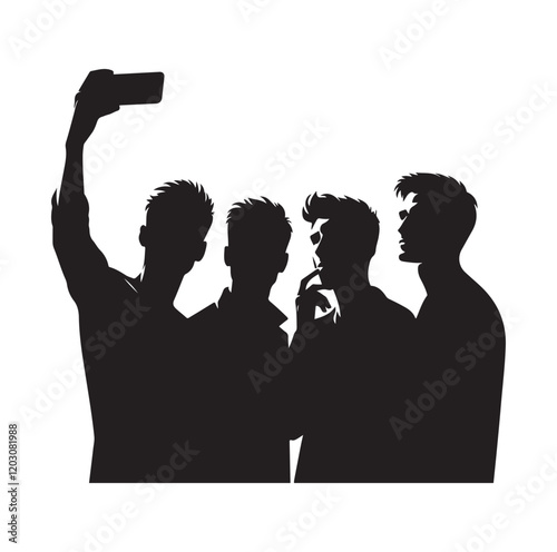 group of man talking selfi silhouette vector illustration 
