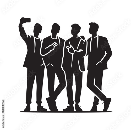 group of man talking selfi silhouette vector illustration 
