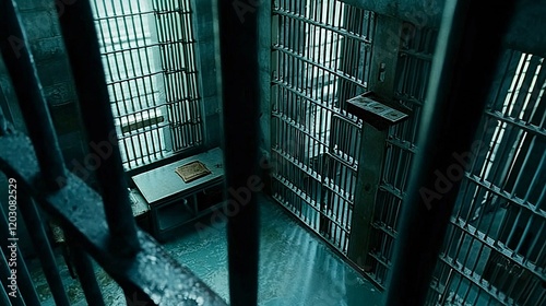 close-up shot of prison bars with clear copy space between them, emphasizing the sense of entrapment and the yearning for freedom. struggle for freedom. 