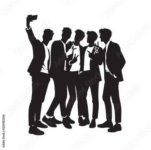 group of man talking selfi silhouette vector illustration 

