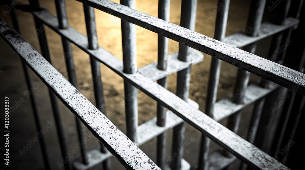 high-contrast black and white image of prison bars illuminated by soft light, emphasizing the cold reality of incarceration and the yearning for release. struggle for freedom. high-contrast black and white image of prison bars illuminated by soft light, emphasizing the cold reality of incarceration and the yearning for release. struggle for freedom.