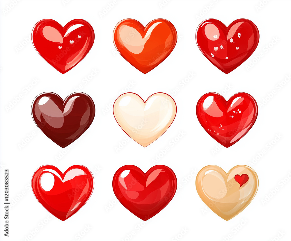 Collection set of red hearts isolated on a white background Collection set of red hearts isolated on a white background