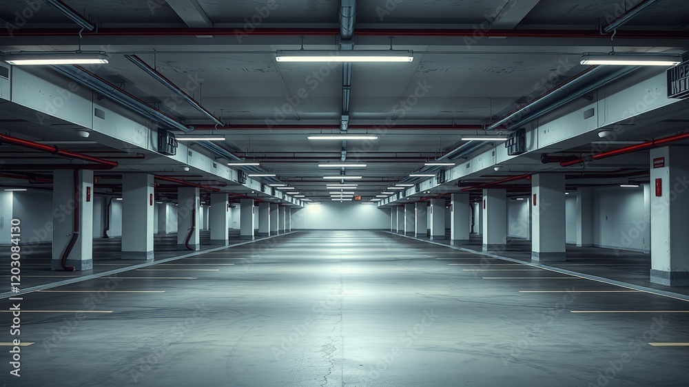 Empty Underground Garage - Industrial Lighting - Bright Photo Empty Underground Garage - Industrial Lighting - Bright Photo