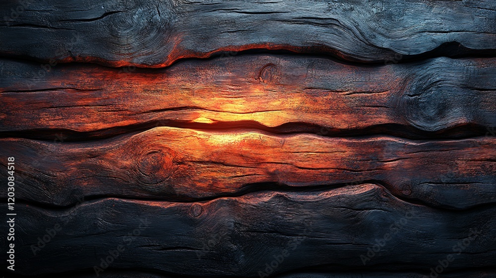 Glowing Embers Within Dark Charred Wood Grain Glowing Embers Within Dark Charred Wood Grain