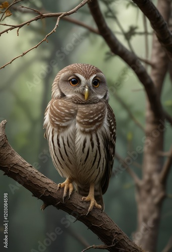 Asian barred owlet clinging to thin dry branches, owlet, Asian barred owlet, thin branch