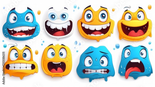 Wallpaper Mural Gooey monster faces expressing emotions Torontodigital.ca