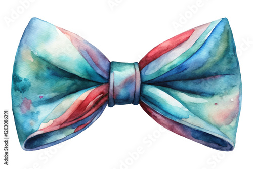 Colorful watercolor bow tie, artistic design, vibrant hues, fashion accessory, stylish illustration, unique gift idea.