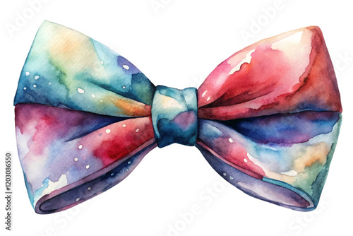 Colorful watercolor bow tie, vibrant abstract design, artistic fashion accessory, stylish illustration, creative gift idea.