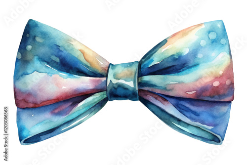 Colorful watercolor bow tie, vibrant hues, artistic design, fashion accessory, elegant style, creative illustration.