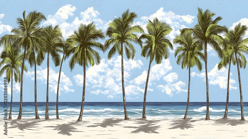 Tropical Beach Illustration: Palm Trees and Ocean Tropical Beach Illustration: Palm Trees and Ocean