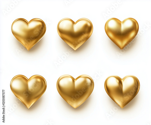 Collection set of golden hearts isolated on a white background