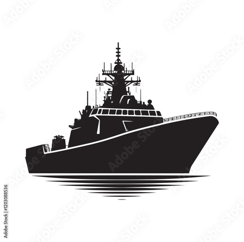 military ship silhouette vector illustration