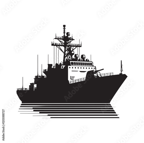 military ship silhouette vector illustration