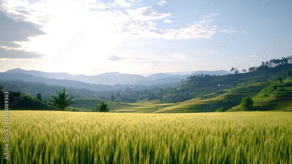 Golden Wheat Field in Mountainous Landscape Golden Wheat Field in Mountainous Landscape