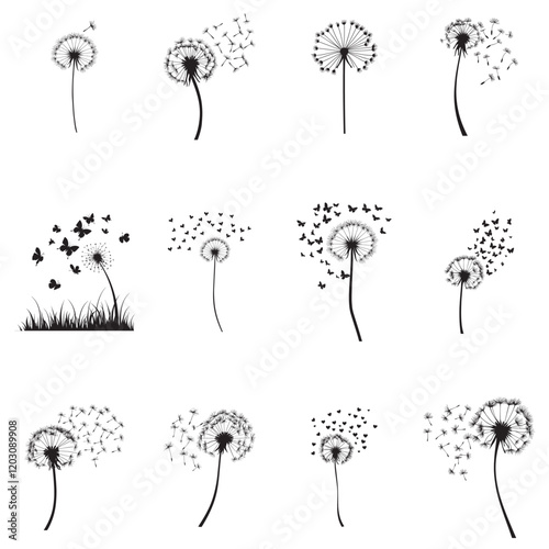 Collection of Dandelion Floral Clipart Design, Dandelions Plant Vector illustration