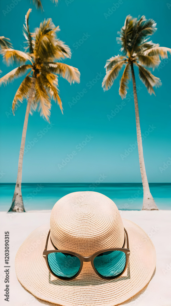 Beach Vacation Hat Sunglasses Illustration Beach Vacation Hat Sunglasses Illustration