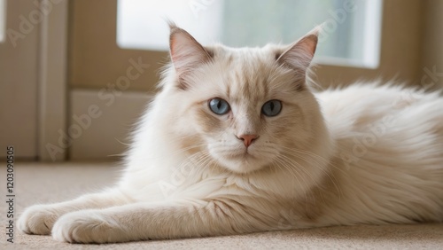 Wallpaper Mural Cream point ragdoll cat laying on the floor indoor Torontodigital.ca