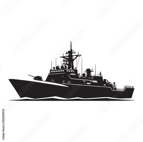 military ship silhouette vector illustration