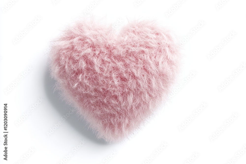 A soft pink fluffy felt heart icon rendered in 3D on a white background. Its fine fluff and simple design exude a cute and tender vibe A soft pink fluffy felt heart icon rendered in 3D on a white background. Its fine fluff and simple design exude a cute and tender vibe