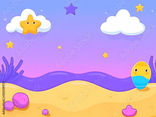 Cute Cartoon Beach Background Illustration