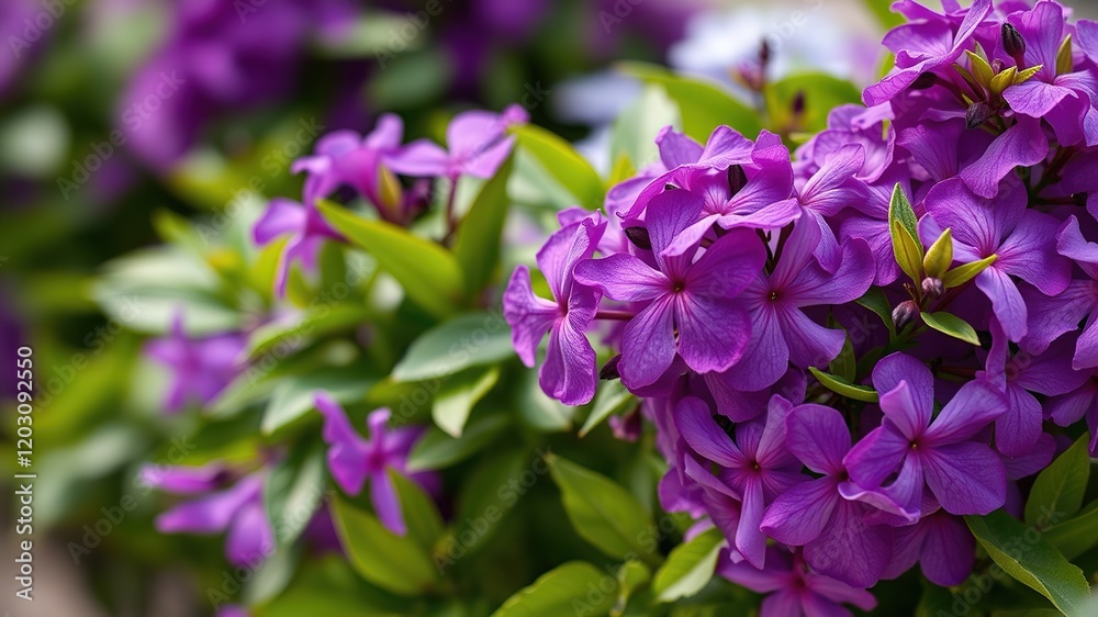 Purple Flowers, Lush Green Leaves, Stunning Botanical Art, High Resolution Purple Flowers, Lush Green Leaves, Stunning Botanical Art, High Resolution