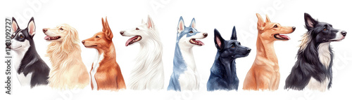 A stunning lineup of various dog breeds showcasing their unique features. transparent background photo