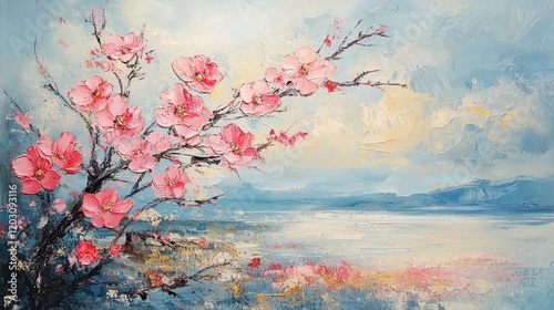 Oil painting landscape of flowers 