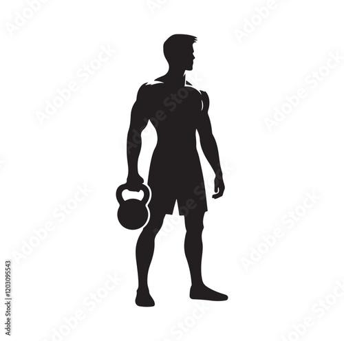 man holding kettle bell silhouette vector illustration