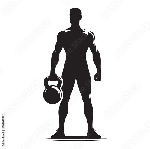 man holding kettle bell silhouette vector illustration