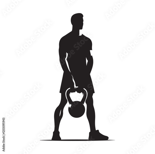 man holding kettle bell silhouette vector illustration