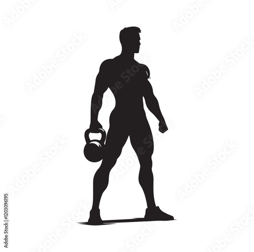 man holding kettle bell silhouette vector illustration