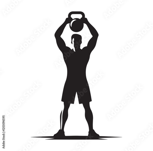 man holding kettle bell silhouette vector illustration