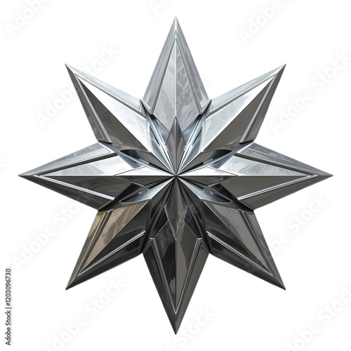 Elegant Chrome Eight Pointed Star Geometric Design Luxury Metal 3d art grey dark icon shiny sharp   