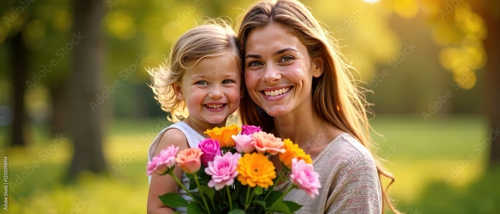 Smiling Mother and Daughter with Blossoms - AI Photorealistic Portrait Smiling Mother and Daughter with Blossoms - AI Photorealistic Portrait