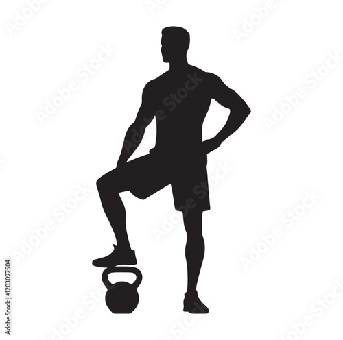 man holding kettle bell silhouette vector illustration