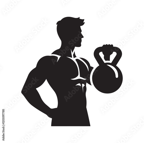man holding kettle bell silhouette vector illustration
