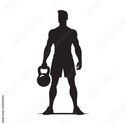 man holding kettle bell silhouette vector illustration