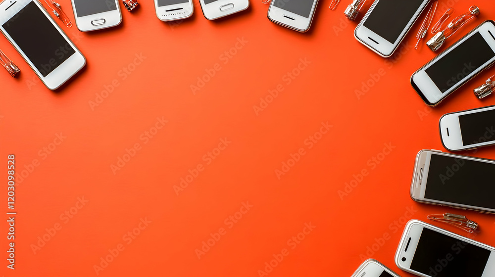 Orange Background with Smartphones Orange Background with Smartphones