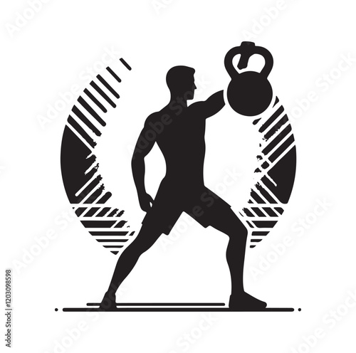man holding kettle bell silhouette vector illustration